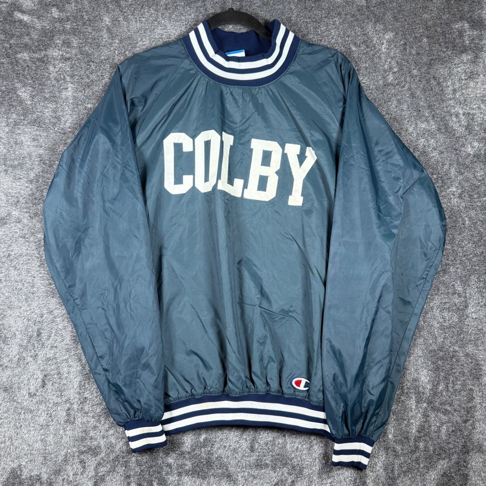Vintage Champion Colby College Pullover Jacket USA Made Nylon Windbreaker M